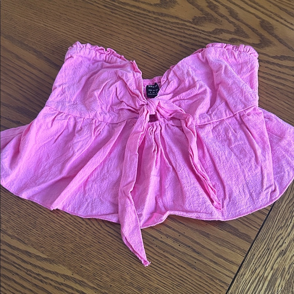 SHEIN Pink Ruched Strapless Top